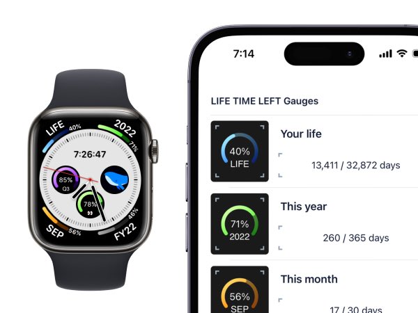 Apple Watch and iPhone showing life time gauges.